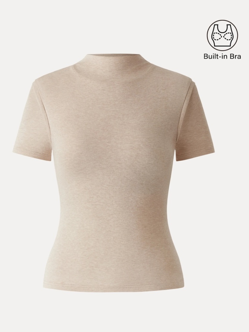 OGL Women's Short Sleeve Built-In Bra Top in Light Beige